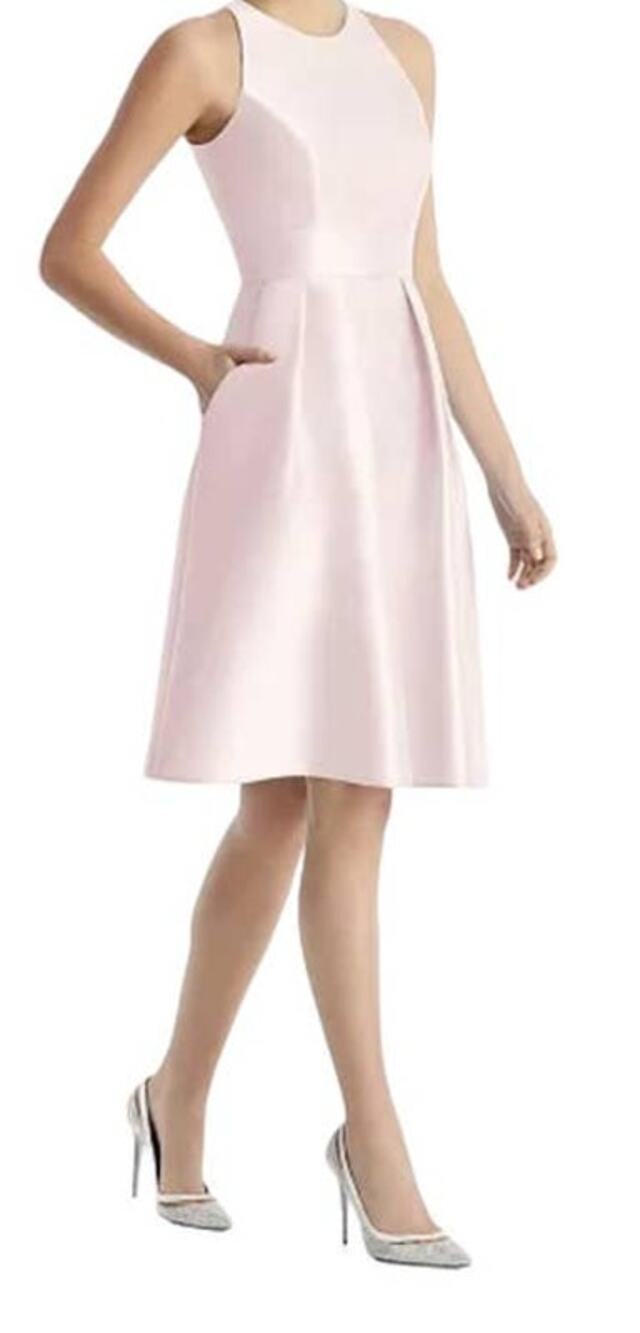 Alfred Sung dress blush D769 pleated satin a-line